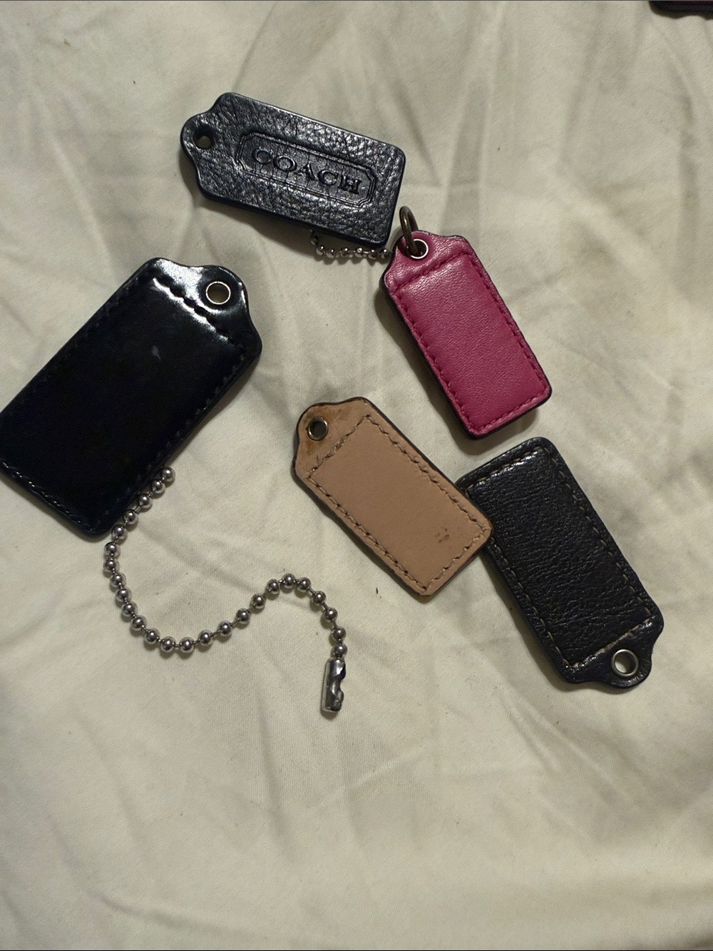 Coach Leather Key & Card Tag Set — Black, Pink, Beige - Picture 2 of 2